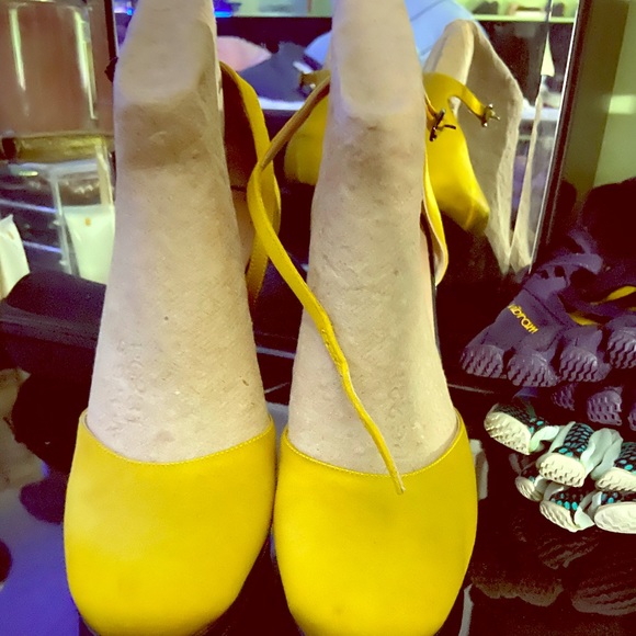 Yves Saint Laurent Shoes - Mustard satin YSL heels.